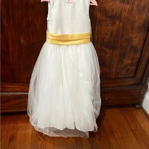 Dessy Collection Ivory Dress with Gold Sash